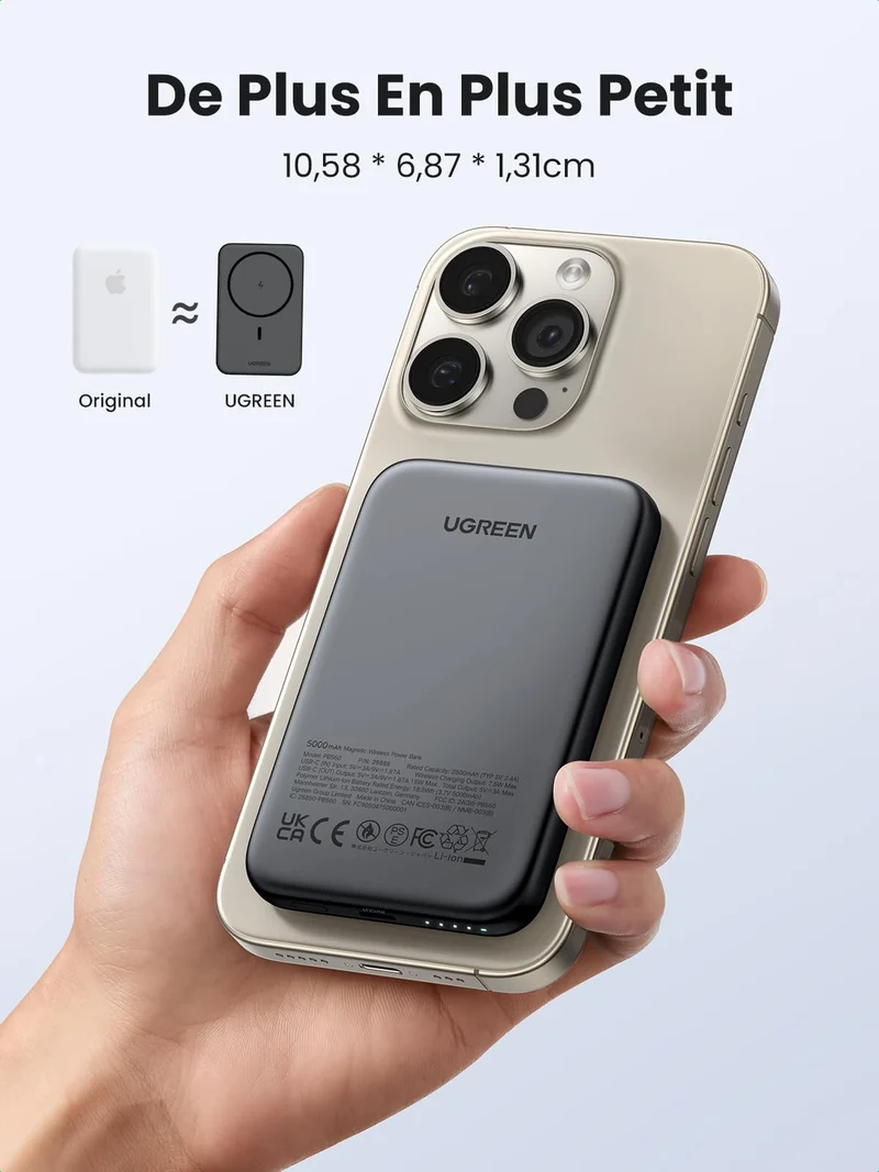 UGREEN Nexode Mini Batterie Externe Magnétique sans Fil 5000mAh 15W MagSafe