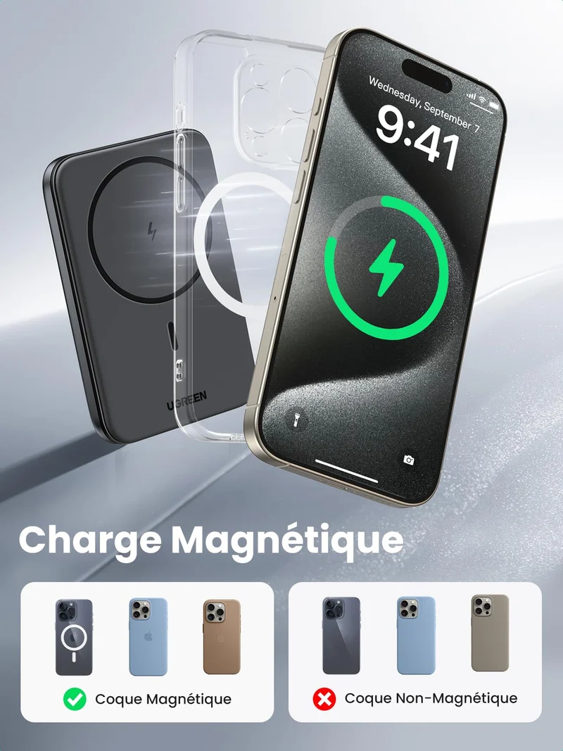 UGREEN Nexode Mini Batterie Externe Magnétique sans Fil 5000mAh 15W MagSafe