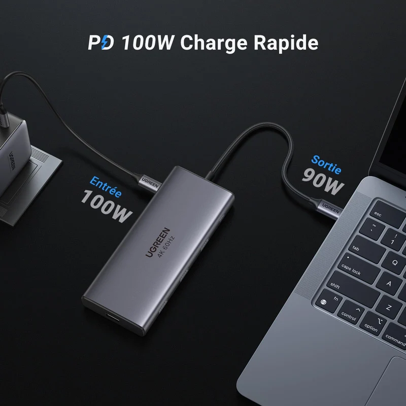 UGREEN Revodok Pro 109 Hub USB C 3.2 10Gbps 4K60Hz HDMI RJ45 Ethernet 9 en 1 Adaptateur USB C