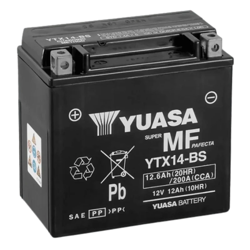 Batterie Moto YUASA YTX14-BS 12V 12Ah AGM – Sans Entretien Prête à l’Emploi