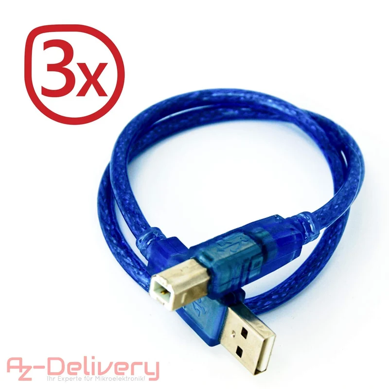 Blaues USB-B auf USB-A Kabel kompatibel mit UNO R3 und Mega 2560 und jeglichen Arduino Entwicklungs-Boards und Mikrocontrollern