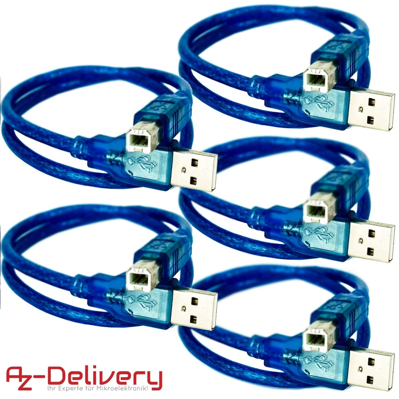 Blaues USB-B auf USB-A Kabel kompatibel mit UNO R3 und Mega 2560 und jeglichen Arduino Entwicklungs-Boards und Mikrocontrollern