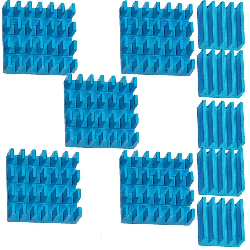 2er Set blaue Alu Kühlkörper passiv für Raspberry Pi 3 mit wärmeleitender Spezialklebefolie